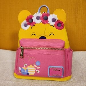 Loungefly Disney Winnie the Pooh Flower Crown Pink Flocked Mini Backpack NEW